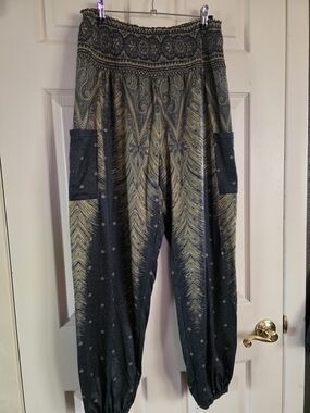 Source Unknown Paisley-Print Elastic Waist Jogger Pants - Blue/Tan